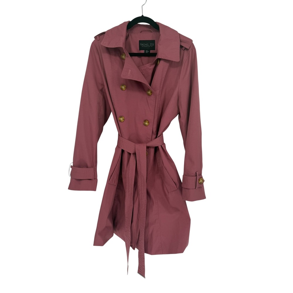 Rachel Zoe Womens Dusty Rose Pink Double Breasted Belted Trench Coat Size XL